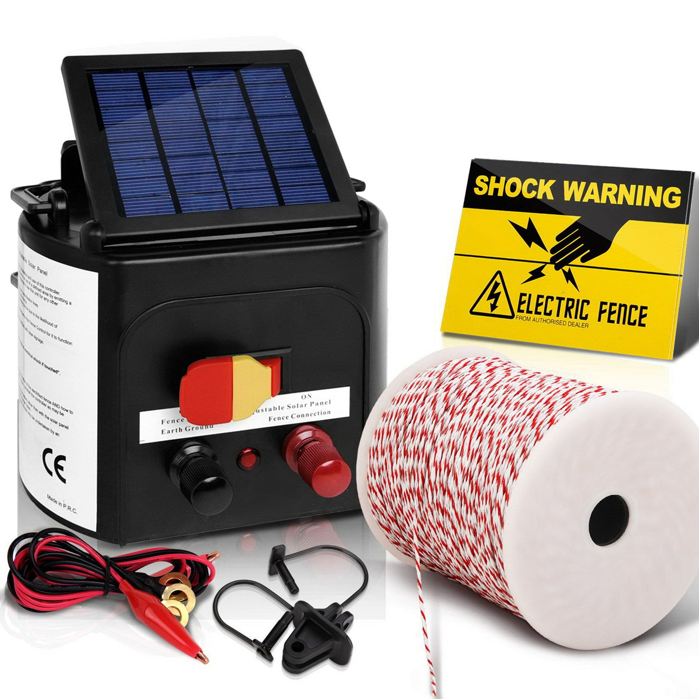 NNEDSZ 5km Solar Electric Fence Energiser Charger with 500M Tape and 25pcs Insulators-0