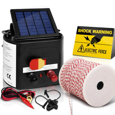 NNEDSZ 5km Solar Electric Fence Energiser Charger with 500M Tape and 25pcs Insulators-0