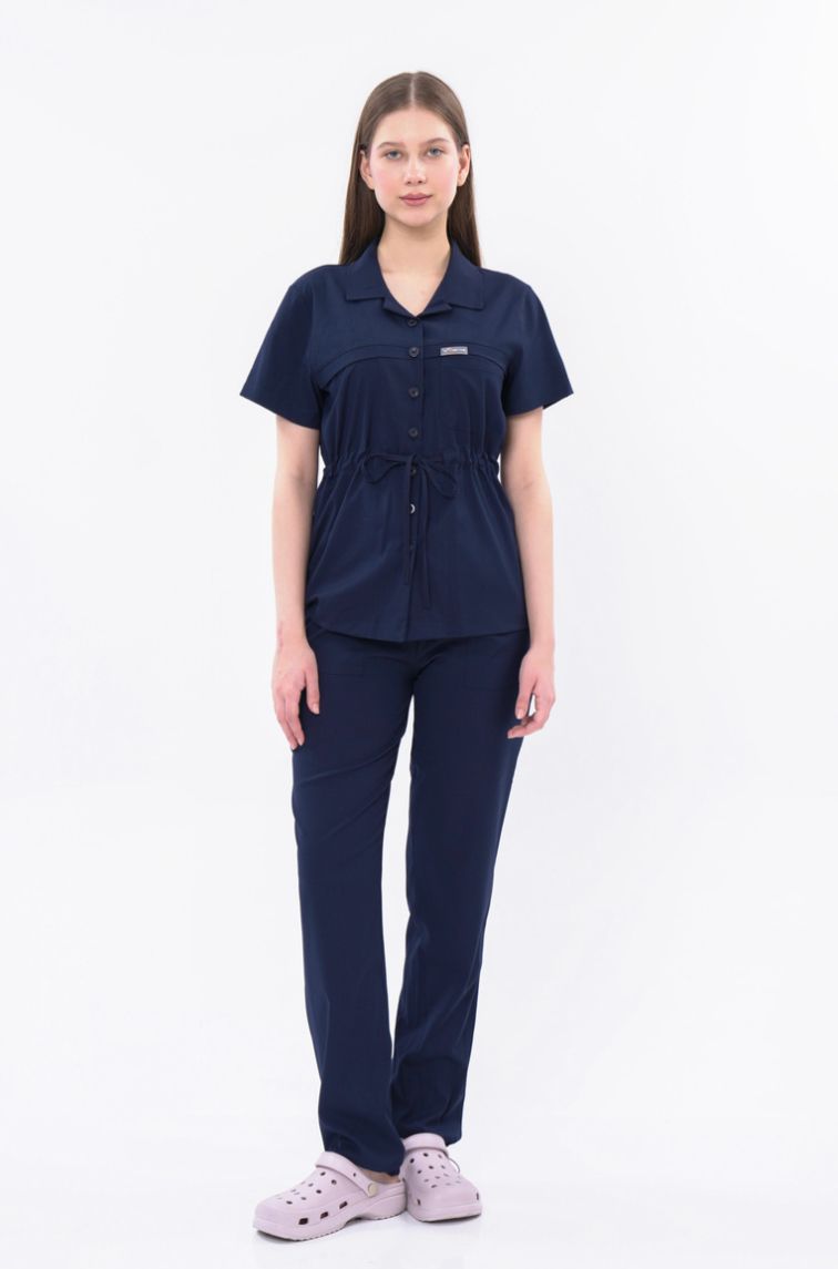 Elegant Care Scrub Set – Navy Blue